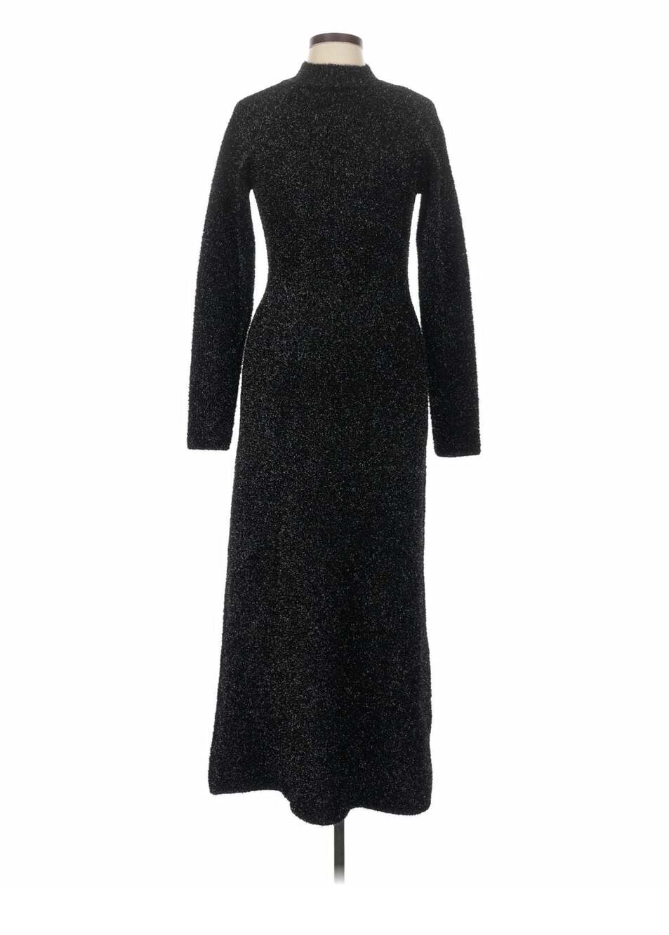 Zara Black Metallic Knit Open Back Long Sleeve Maxi Dress